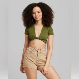 Wild Fable Olive Green Twist Crop Top